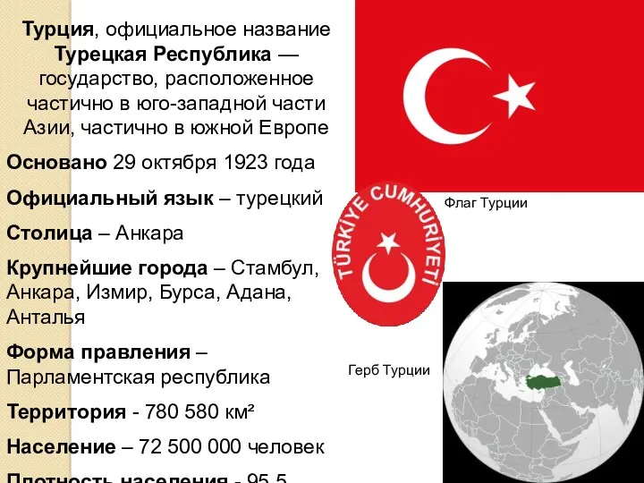 Турция, официальное название Турецкая Республика — государство, расположенное частично в