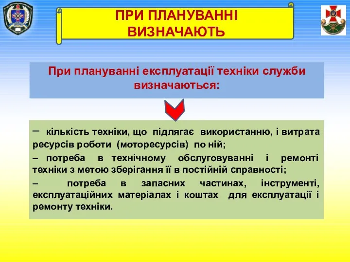 При плануванні експлуатації техніки служби визначаються: – кількість техніки, що