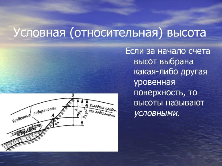 Условная (относительная) высота Если за начало счета высот выбрана какая-либо