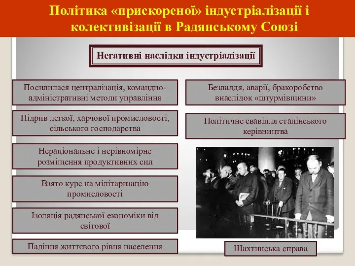Політика «прискореної» індустріалізації і колективізації в Радянському Союзі Посилилася централізація,