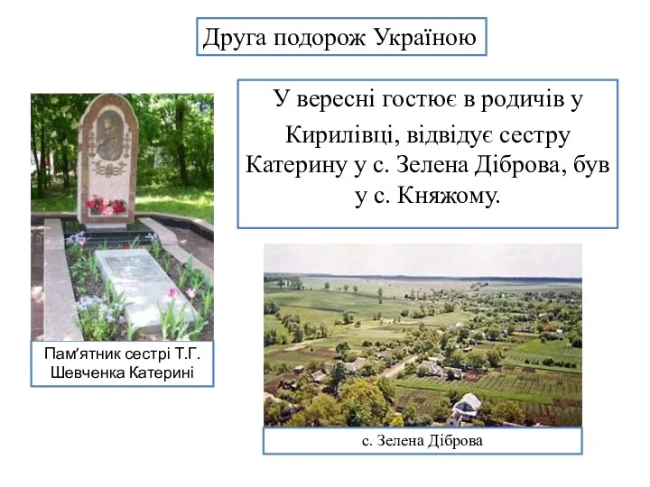 У вересні гостює в родичів у Кирилівці, відвідує сестру Катерину