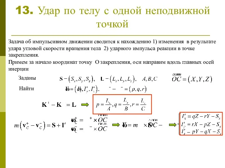 13. Удар по телу с одной неподвижной точкой Задача об