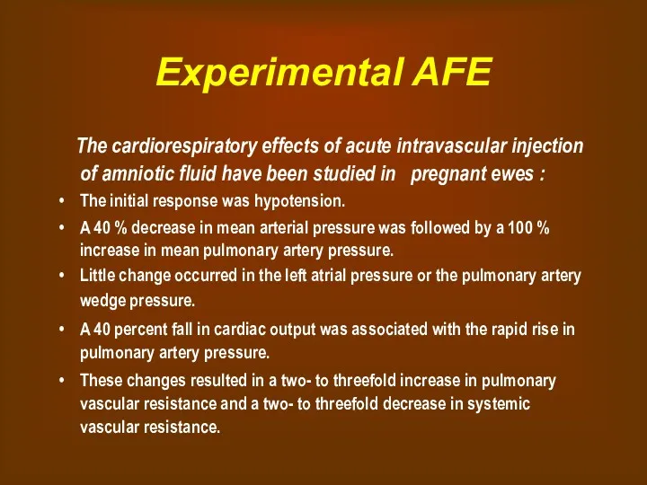 Experimental AFE The cardiorespiratory effects of acute intravascular injection of