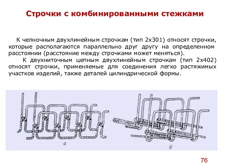 К челночным двухлинейным строчкам (тип 2x301) относят строчки, кото­рые располагаются