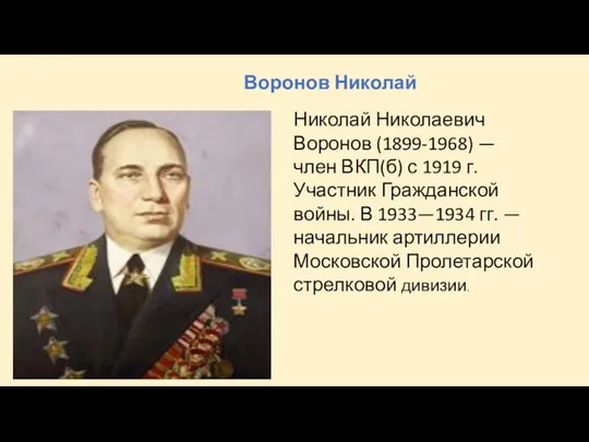 Воронов Николай Николай Николаевич Воронов (1899-1968) — член ВКП(б) с