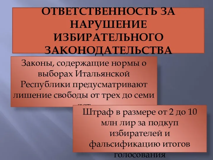 Законы, содержащие нормы о выборах Итальянской Республики предусматривают лишение свободы