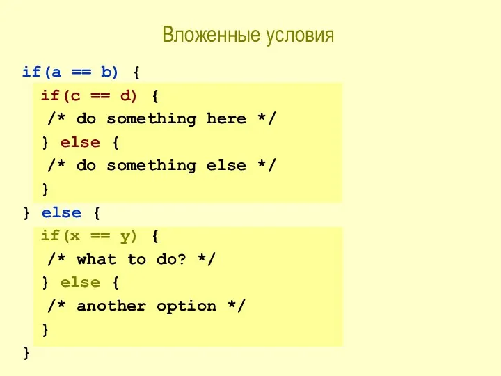 Вложенные условия if(a == b) { if(c == d) {