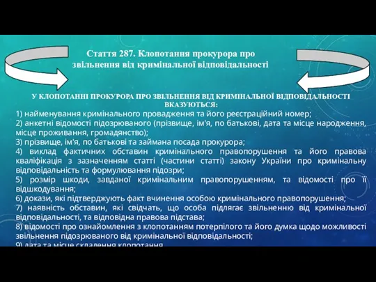 Стаття 287. Клопотання прокурора про звільнення від кримінальної відповідальності У