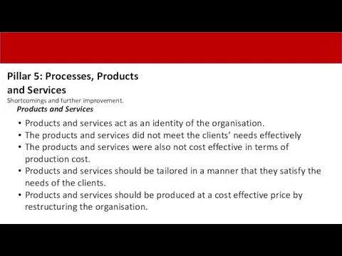 Pillar 5: Processes, Products and Services Shortcomings and further improvement.
