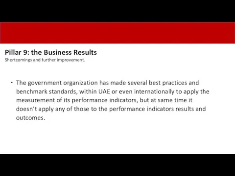 Pillar 9: the Business Results Shortcomings and further improvement. The