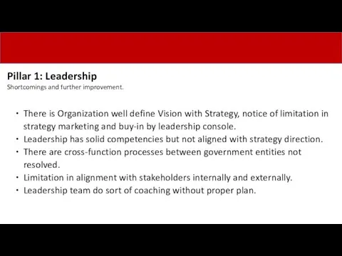 Pillar 1: Leadership Shortcomings and further improvement. There is Organization