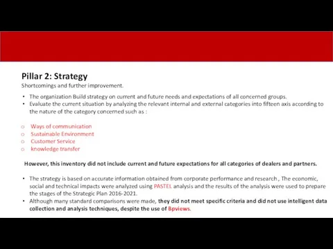 Pillar 2: Strategy Shortcomings and further improvement. The organization Build