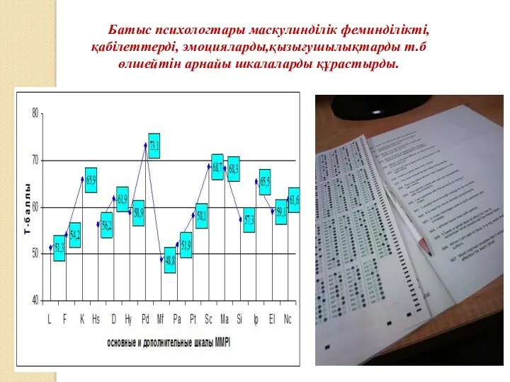 Батыс психологтары маскулинділік феминділікті, қабілеттерді, эмоцияларды,қызығушылықтарды т.б өлшейтін арнайы шкалаларды құрастырды.