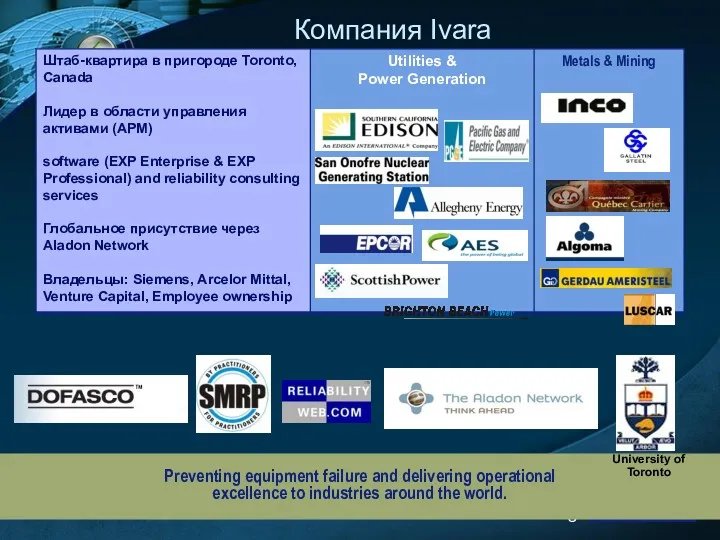 www.themegallery.com Компания Ivara Preventing equipment failure and delivering operational excellence to industries around the world.