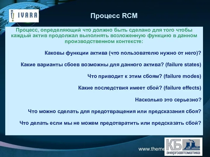 www.themegallery.com Процесс RCM Процесс, определяющий что должно быть сделано для