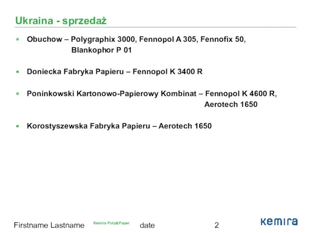 date Firstname Lastname Ukraina - sprzedaż Obuchow – Polygraphix 3000,