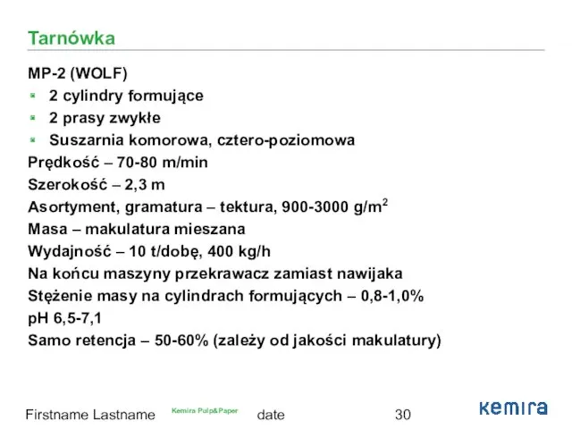 date Firstname Lastname Tarnówka MP-2 (WOLF) 2 cylindry formujące 2