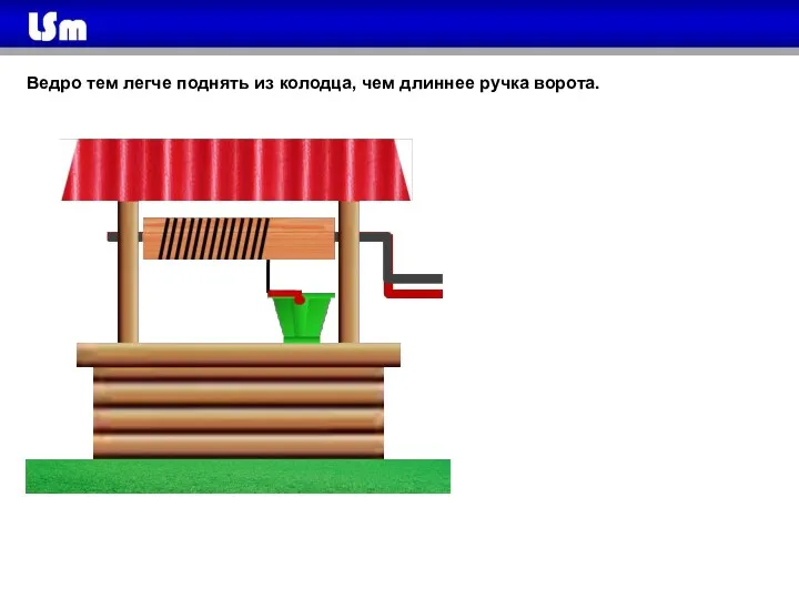 Ведро тем легче поднять из колодца, чем длиннее ручка ворота.