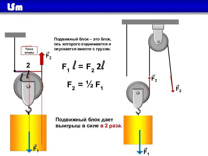 Подвижный блок – это блок, ось которого поднимается и опускается