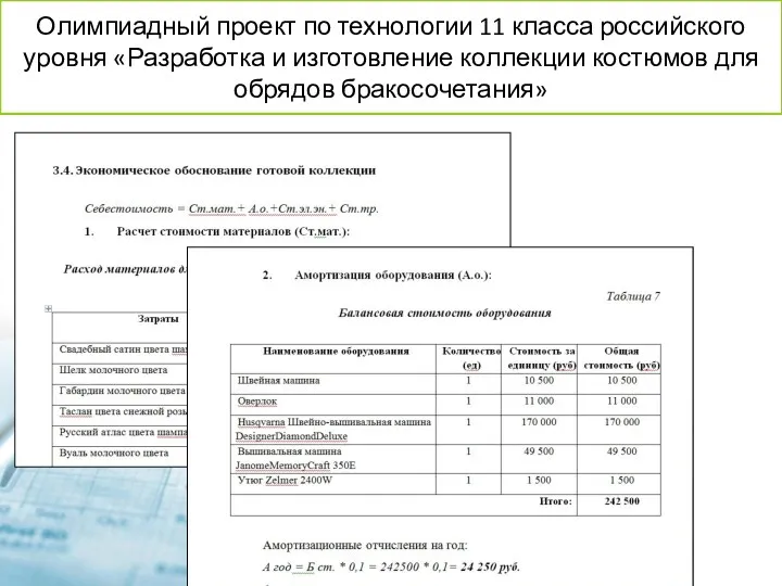 Олимпиадный проект по технологии 11 класса российского уровня «Разработка и изготовление коллекции костюмов для обрядов бракосочетания»