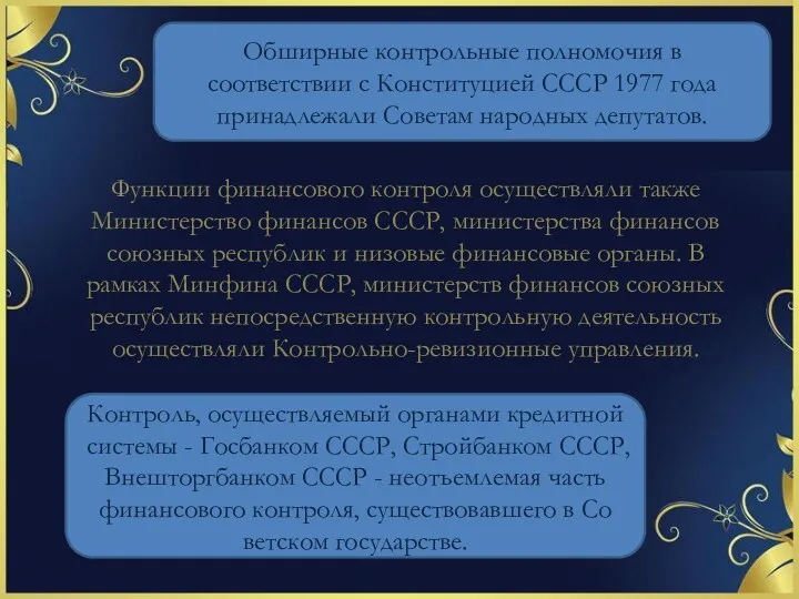 Обширные контрольные полномочия в соответствии с Конституцией СССР 1977 года