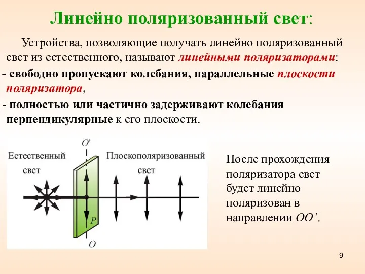 Линейно поляризованный свет: Устройства, позволяющие получать линейно поляризованный свет из