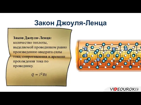 Закон Джоуля-Ленца Закон Джоуля-Ленца: количество теплоты, выделяемой проводником равно произведению