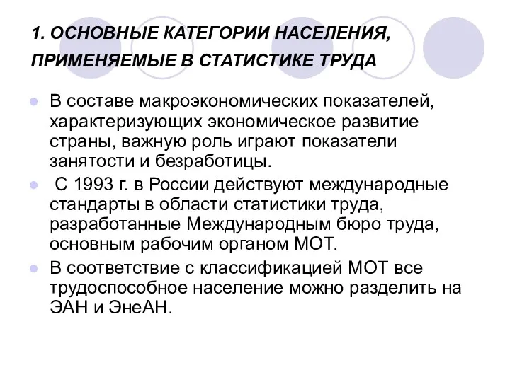 1. ОСНОВНЫЕ КАТЕГОРИИ НАСЕЛЕНИЯ, ПРИМЕНЯЕМЫЕ В СТАТИСТИКЕ ТРУДА В составе