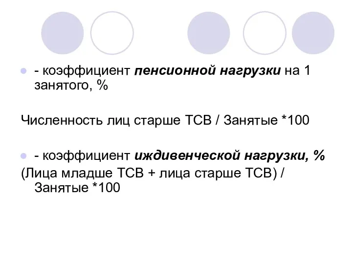 - коэффициент пенсионной нагрузки на 1 занятого, % Численность лиц