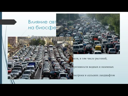 Влияние автомобильного транспорта на биосферу. Нарушение газового и энергетического равновесия