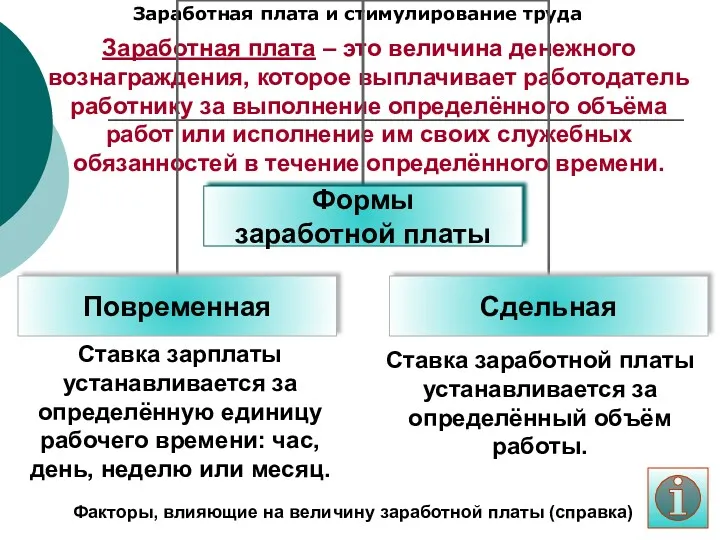 Заработная плата и стимулирование труда Заработная плата – это величина