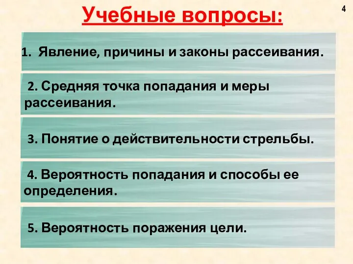 Учебные вопросы: Явление, причины и законы рассеивания. 2. Средняя точка