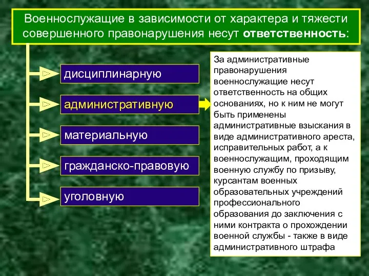 Военнослужащие в зависимости от характера и тяжести совершенного правонарушения несут