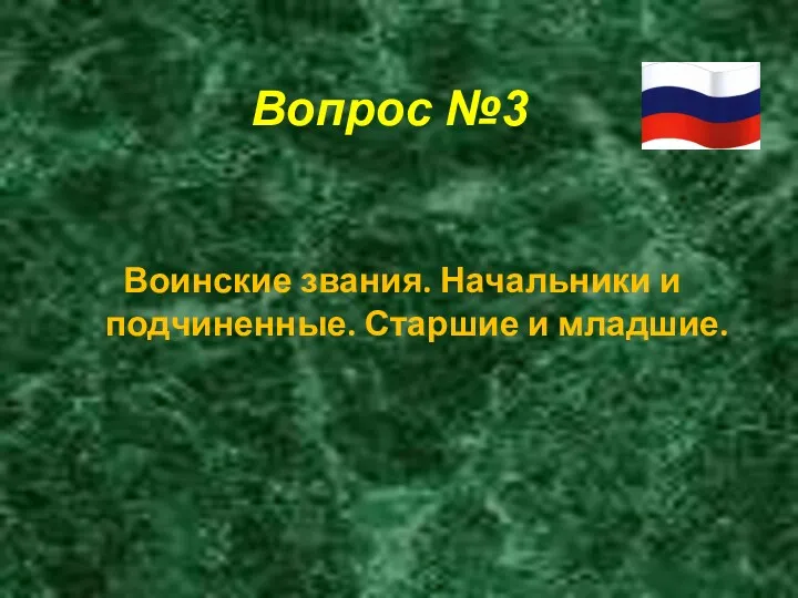 Вопрос №3 Воинские звания. Начальники и подчиненные. Старшие и младшие.