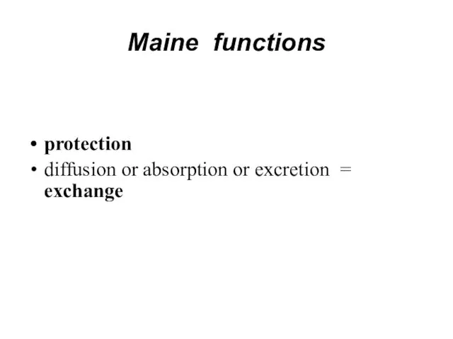 Maine functions protection diffusion or absorption or excretion = exchange