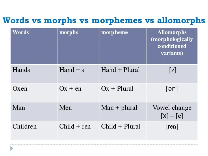 Words vs morphs vs morphemes vs allomorphs