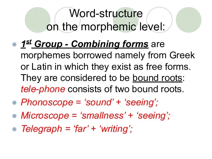 Word-structure on the morphemic level: 1st Group - Combining forms