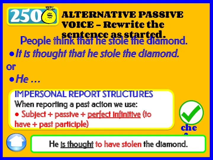 250 He is thought to have stolen the diamond. ALTERNATIVE