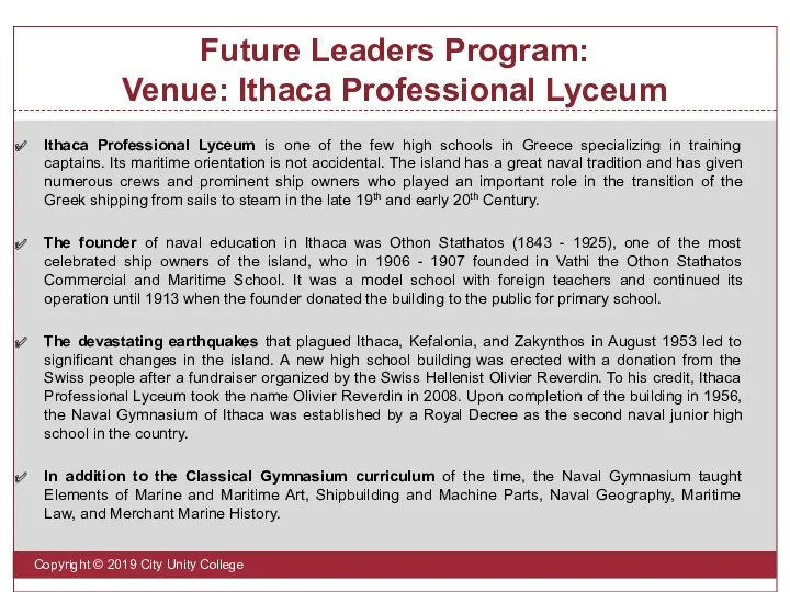 Future Leaders Program: Venue: Ithaca Professional Lyceum Copyright © 2019
