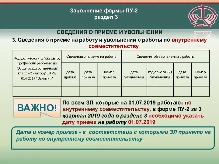 СВЕДЕНИЯ О ПРИЕМЕ И УВОЛЬНЕНИИ 3. Сведения о приеме на