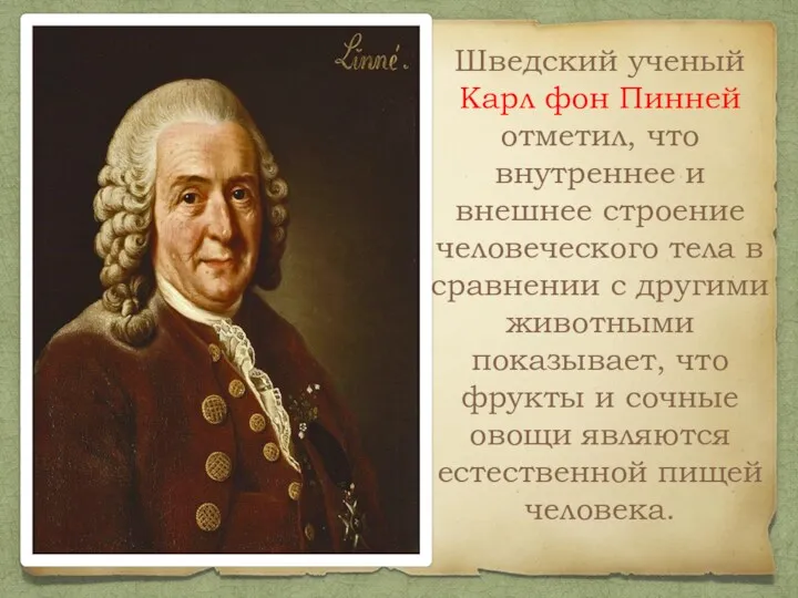 Шведский ученый Карл фон Пинней отметил, что внутреннее и внешнее