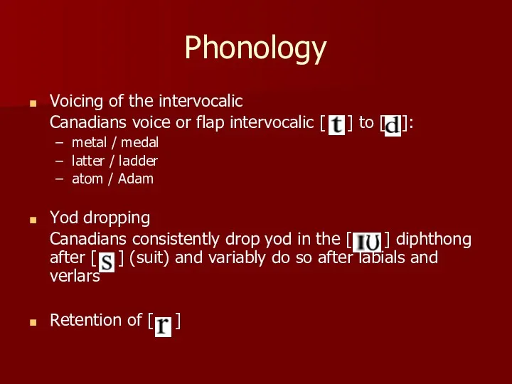 Phonology Voicing of the intervocalic Canadians voice or flap intervocalic