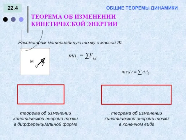 22.4 ТЕОРЕМА ОБ ИЗМЕНЕНИИ КИНЕТИЧЕСКОЙ ЭНЕРГИИ ОБЩИЕ ТЕОРЕМЫ ДИНАМИКИ maτ