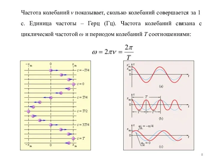 Частота колебаний ν показывает, сколько колебаний совершается за 1 с. Единица частоты –