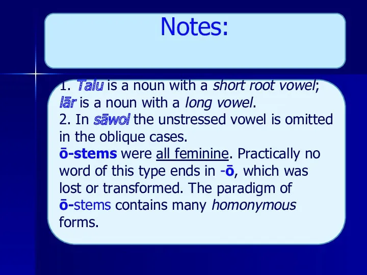 Notes: 1. Talu is a noun with a short root