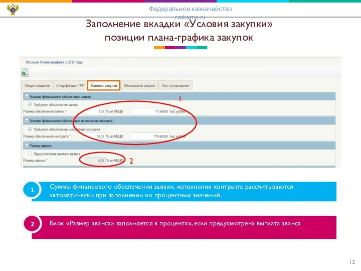 Заполнение вкладки «Условия закупки» позиции плана-графика закупок 2 Блок «Размер