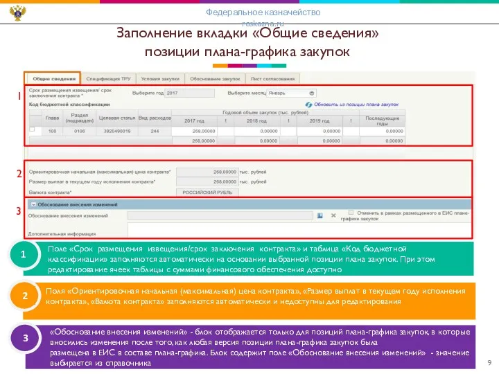 Заполнение вкладки «Общие сведения» позиции плана-графика закупок Федеральное казначейство roskazna.ru