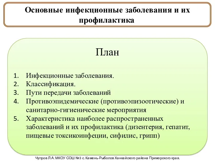 Основные инфекционные заболевания и их профилактика