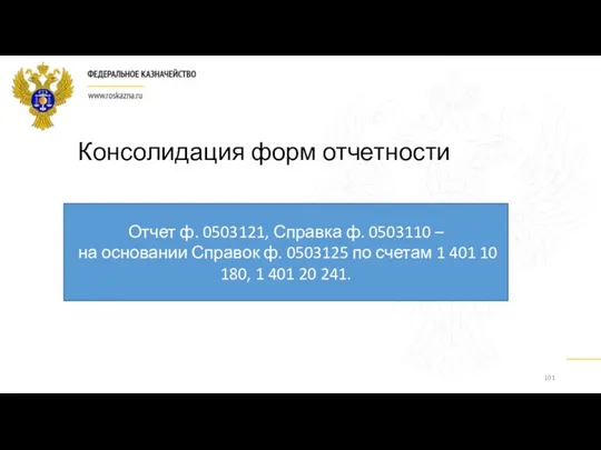 Консолидация форм отчетности Отчет ф. 0503121, Справка ф. 0503110 –