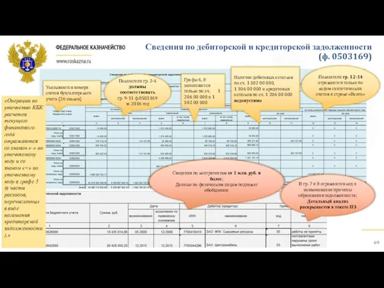 Сведения по дебиторской и кредиторской задолженности (ф. 0503169) Показатели гр.